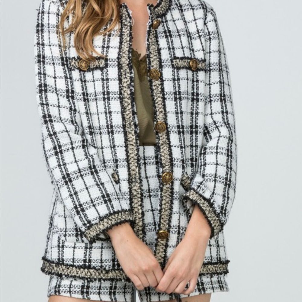 Tweed Plaid Suit Set jacket with shorts
